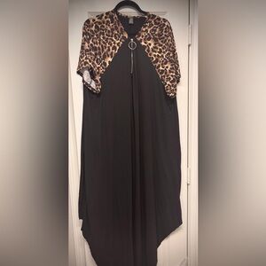 SHEIN Curve sz 4X Black Midi Dress with Brown Leopard Print &cute front zipper!